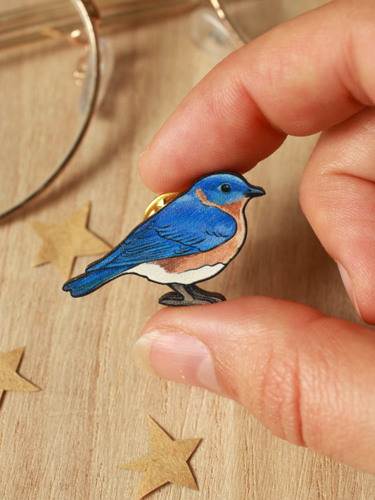 Blue bird wooden pin