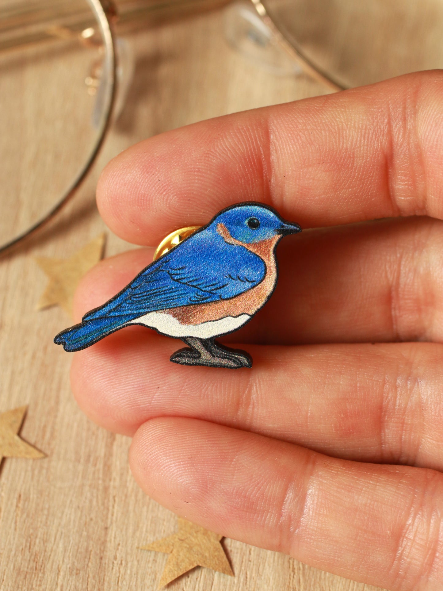 Blue bird wooden pin