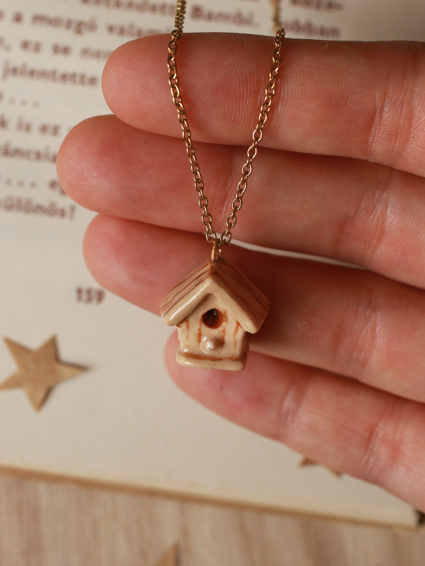Bird house necklace
