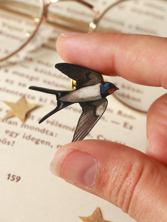 Swallow pin - wooden bird brooch