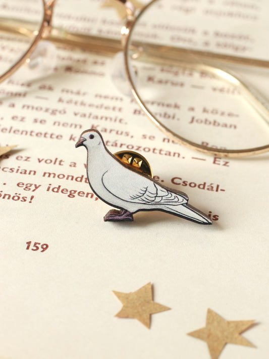White dove pin - wooden bird brooch
