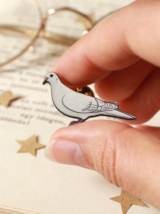 White dove pin - wooden bird brooch