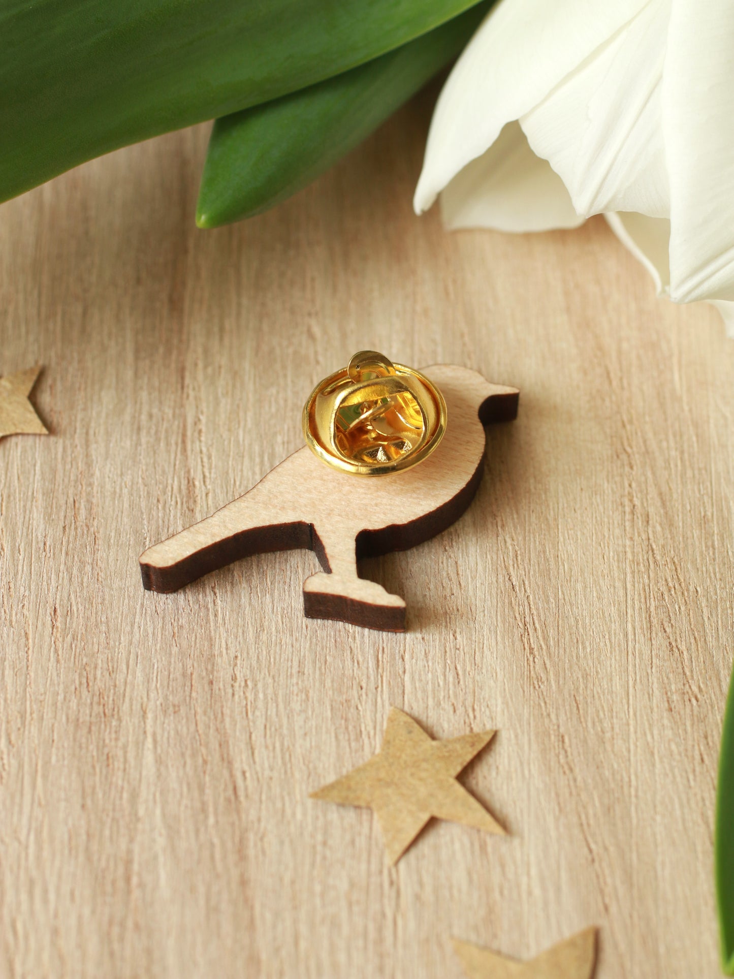 Black redstart pin - wooden bird brooch