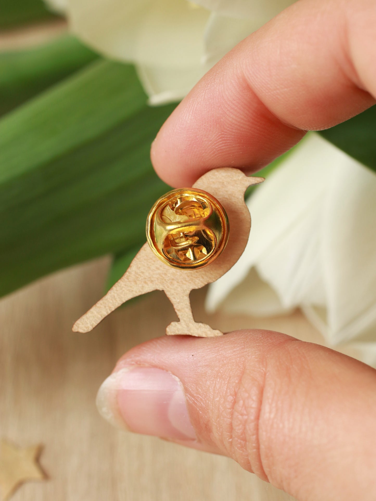 Black redstart pin - wooden bird brooch