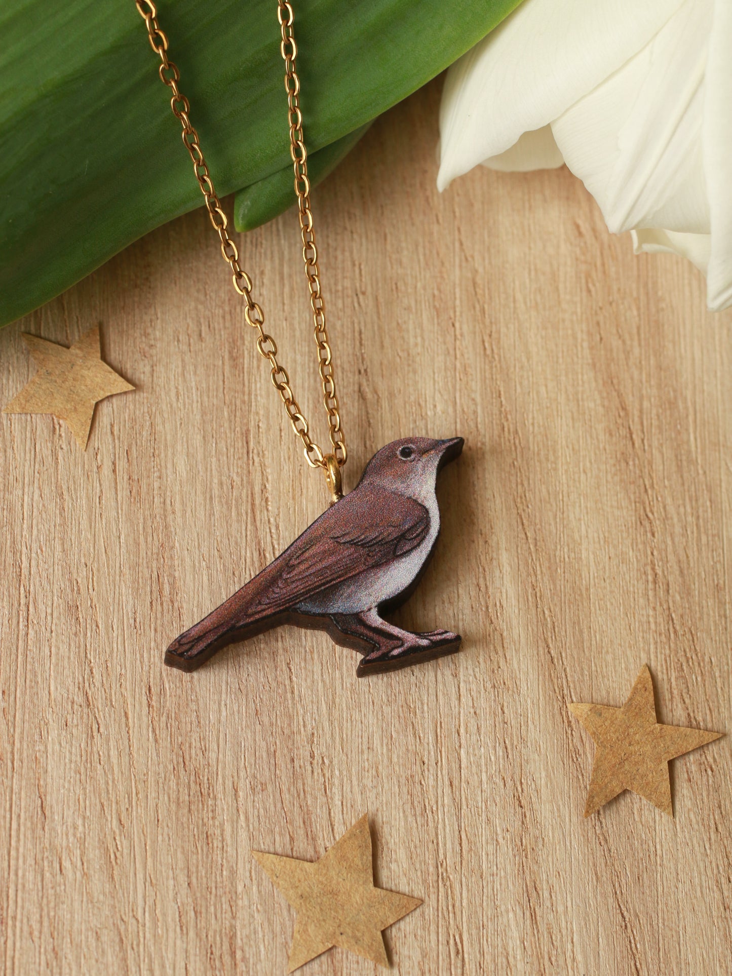 Nightingale necklace - wooden bird pendant