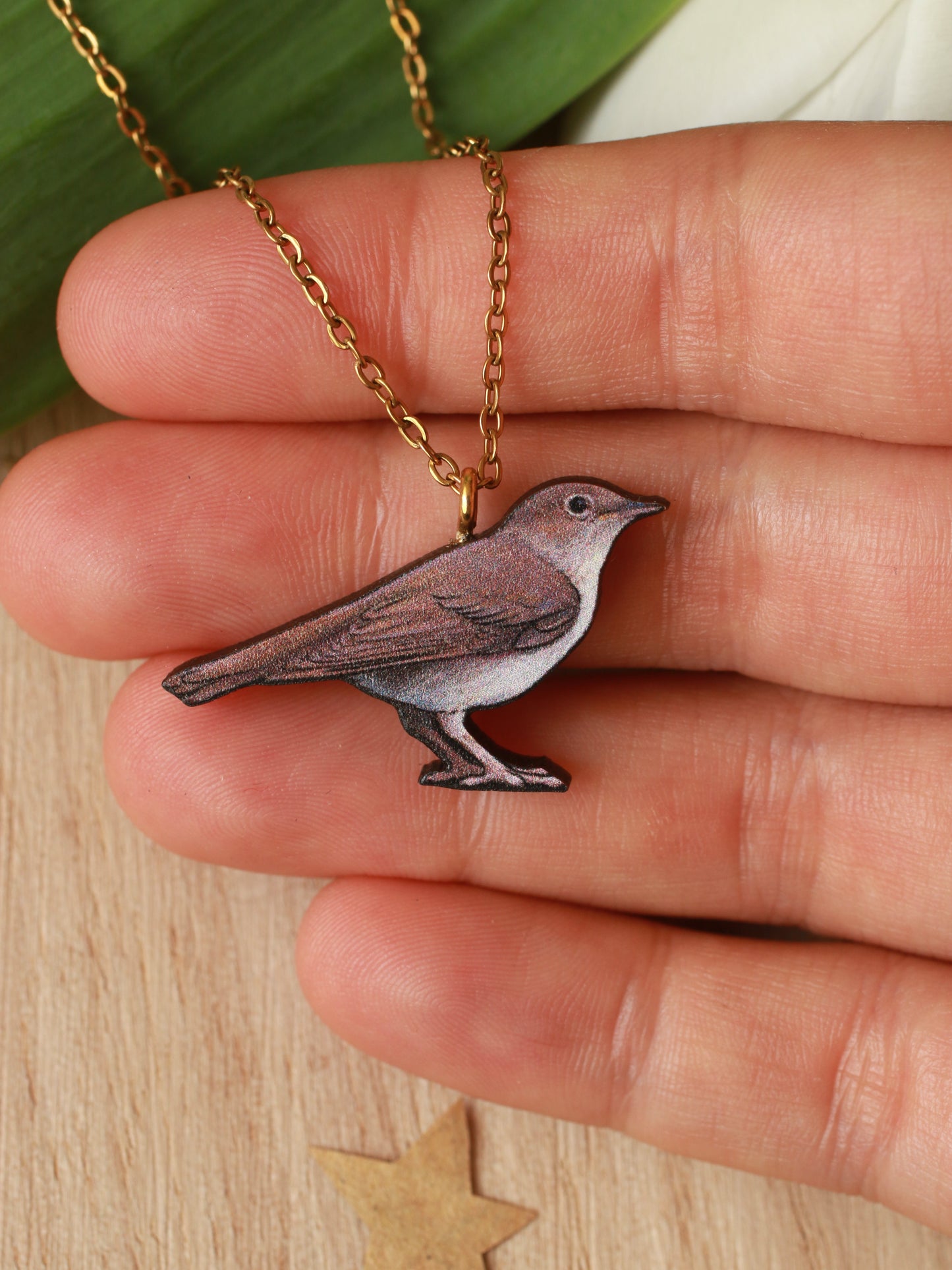 Nightingale necklace - wooden bird pendant