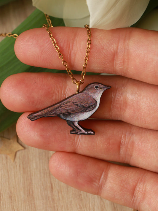 Nightingale necklace - wooden bird pendant