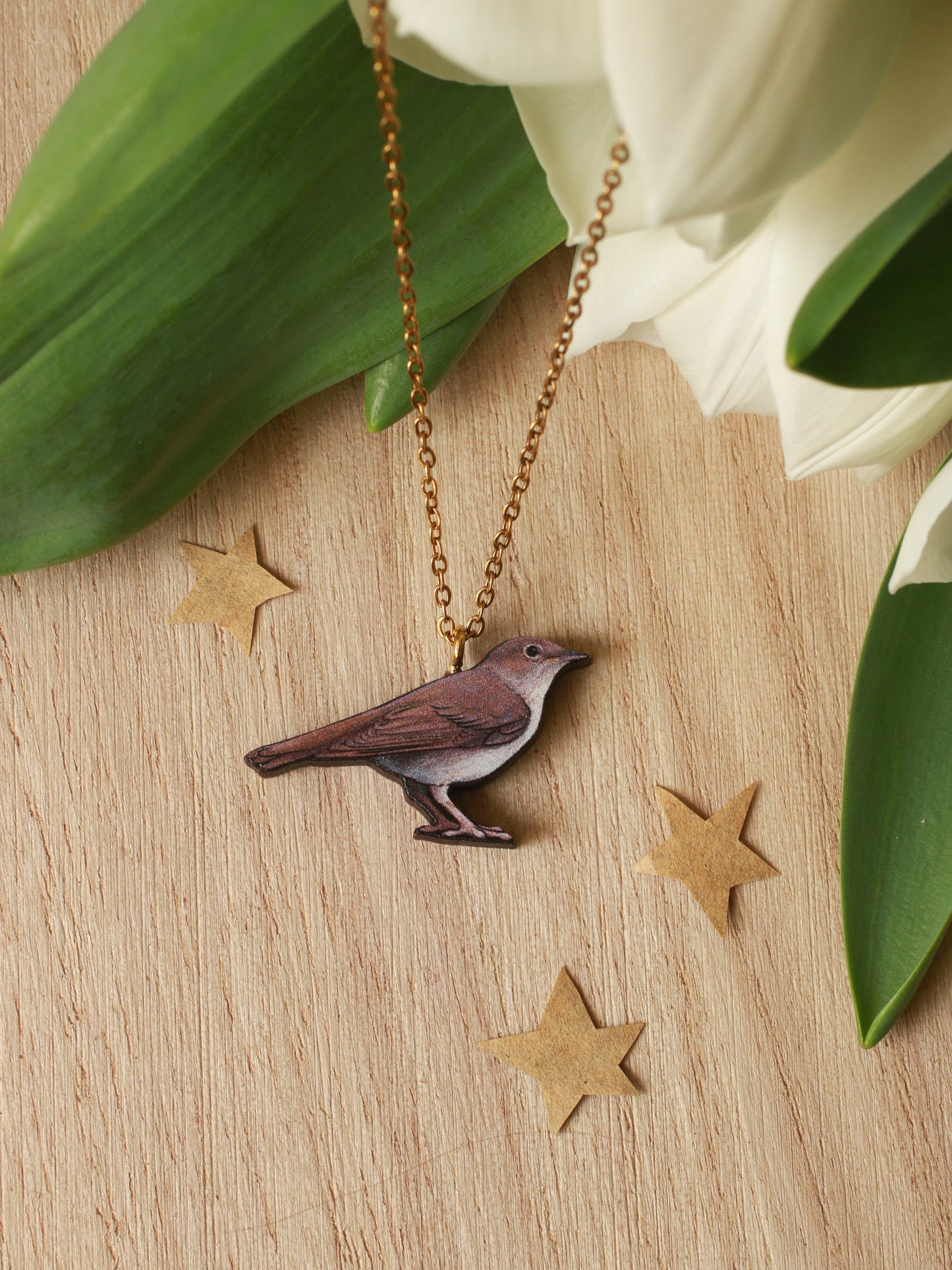 Nightingale necklace - wooden bird pendant