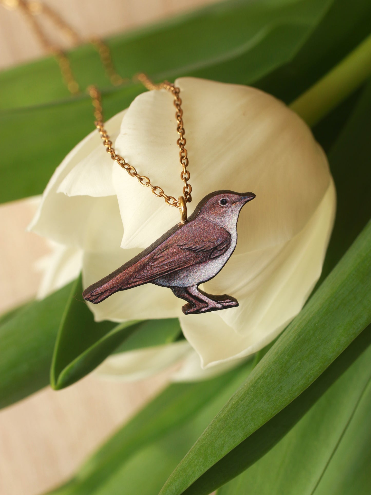 Nightingale necklace - wooden bird pendant
