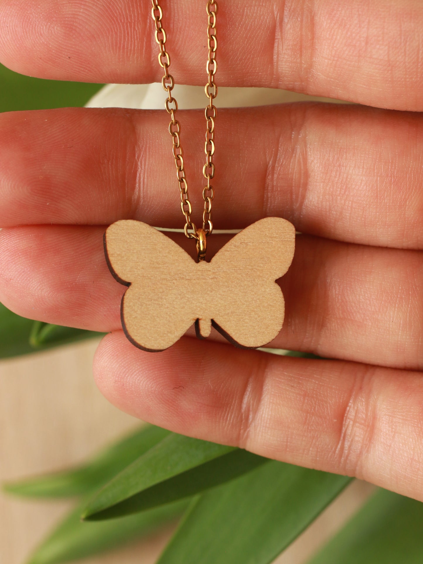 Wooden Orange tip Butterfly necklace