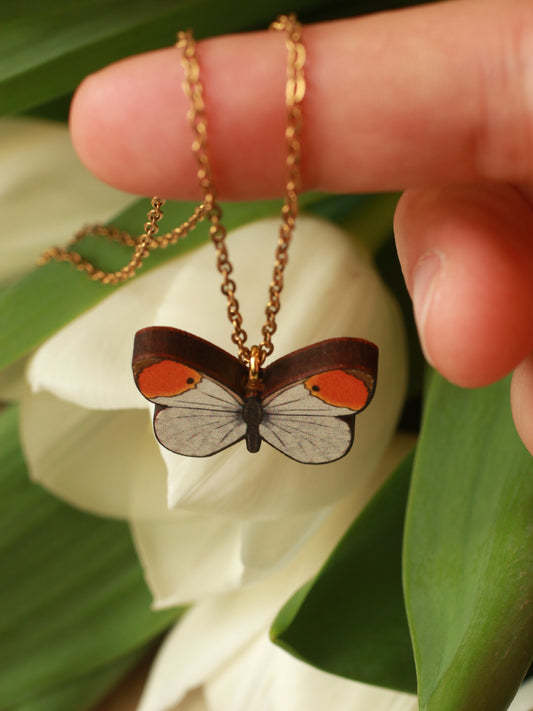 Wooden Orange tip Butterfly necklace