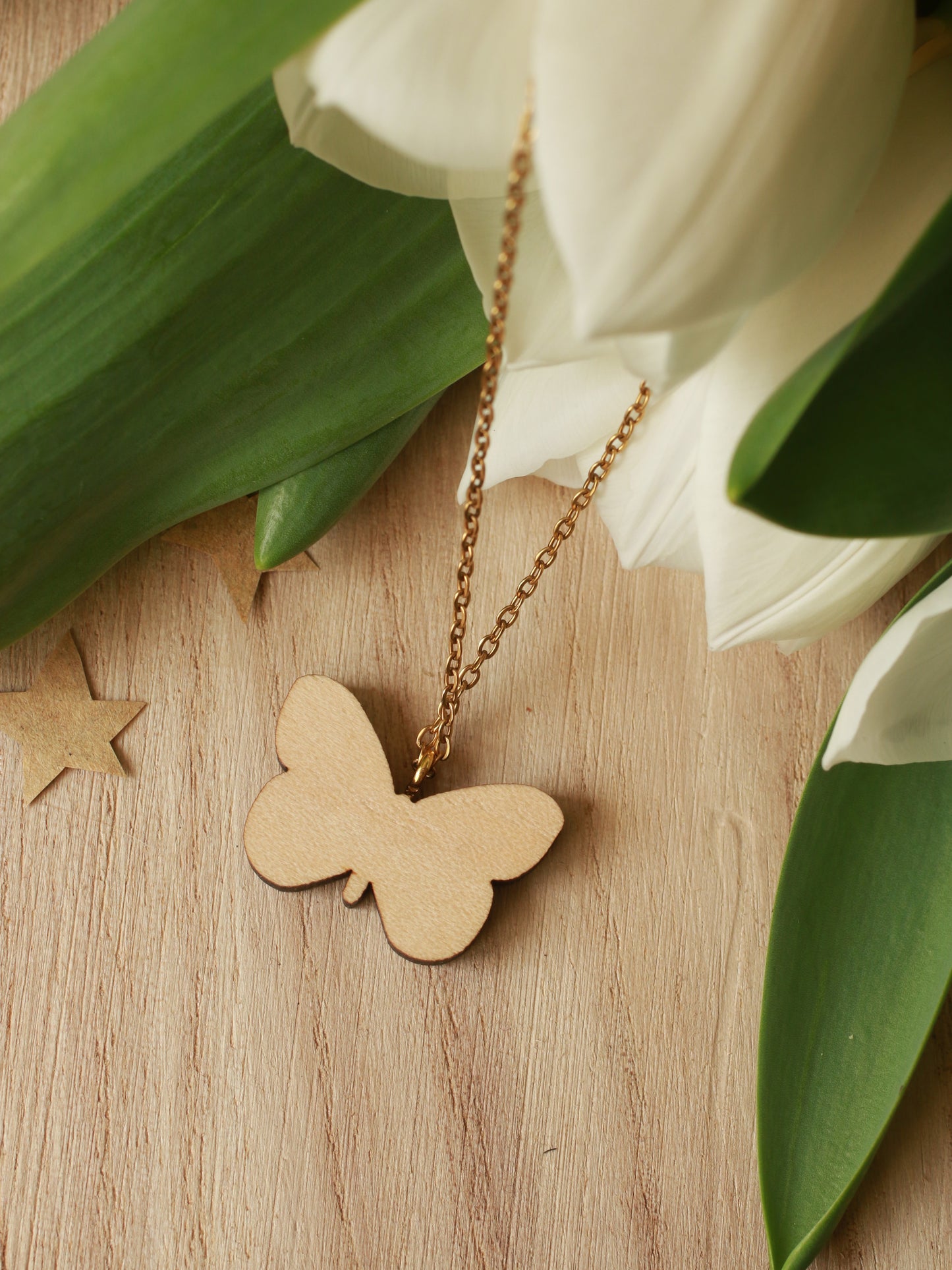 Wooden Orange tip Butterfly necklace