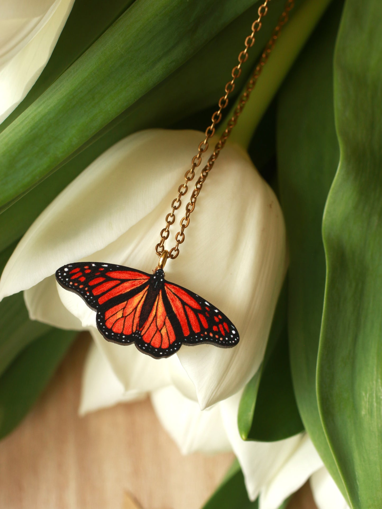 Monarch butterfly - wooden necklace