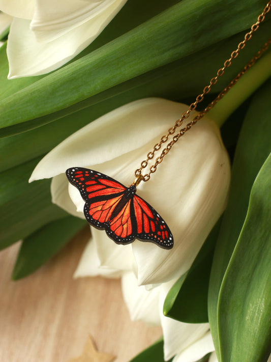 Monarch butterfly - wooden necklace
