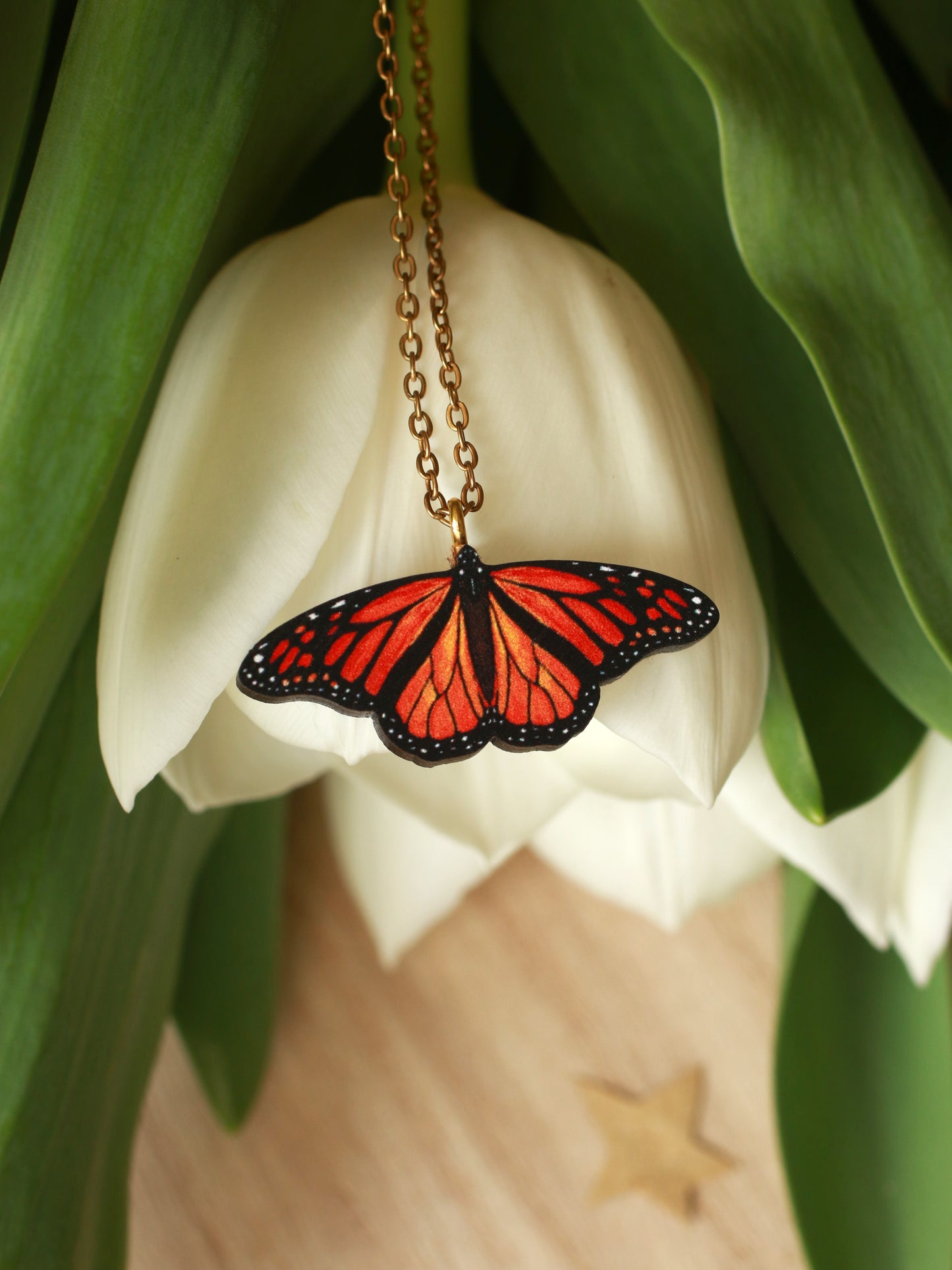 Monarch butterfly - wooden necklace
