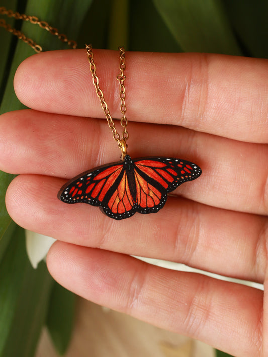 Monarch butterfly - wooden necklace