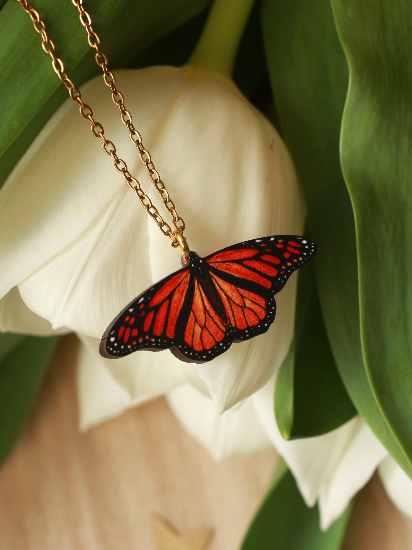 Monarch butterfly - wooden necklace