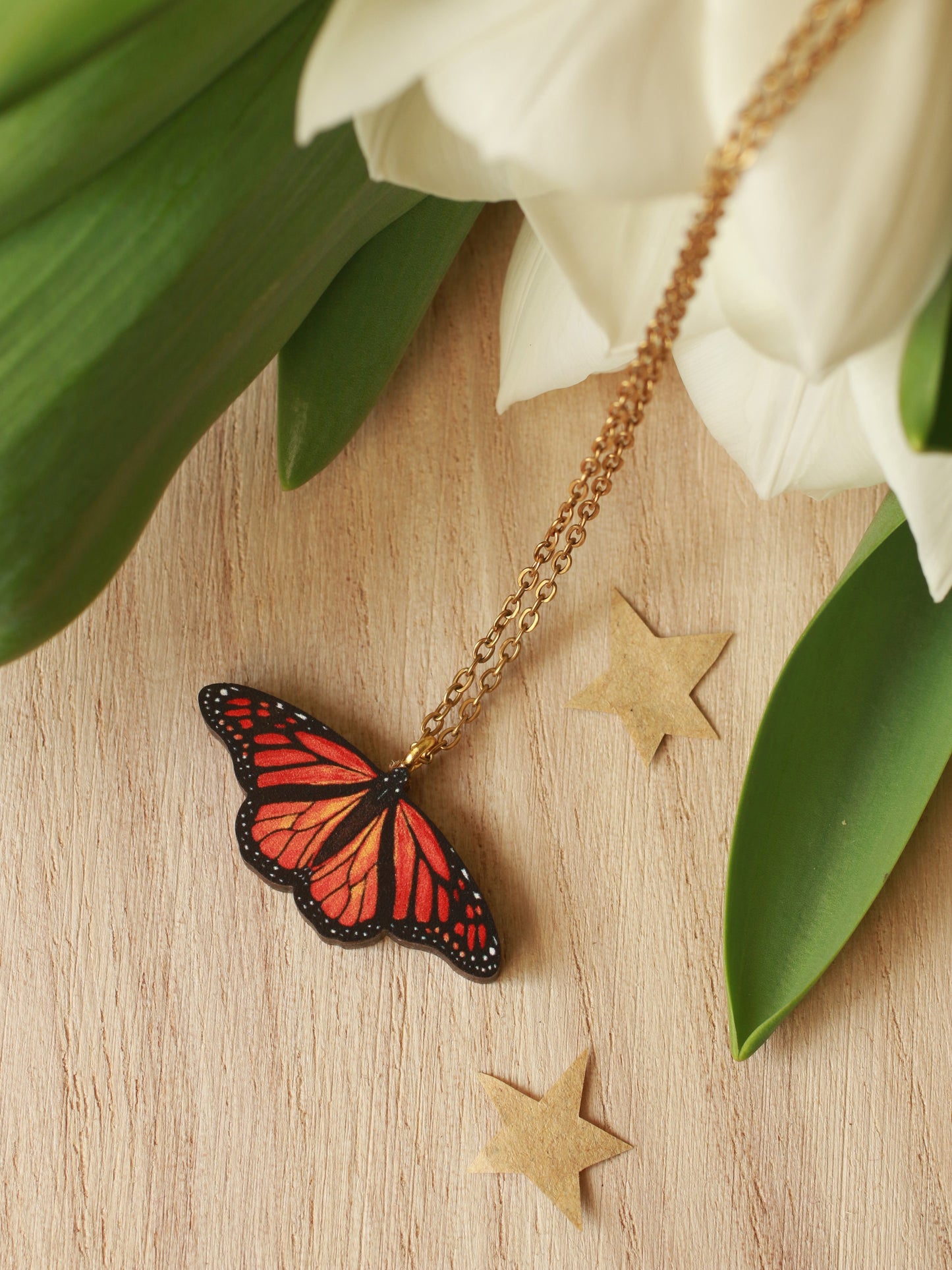 Monarch butterfly - wooden necklace