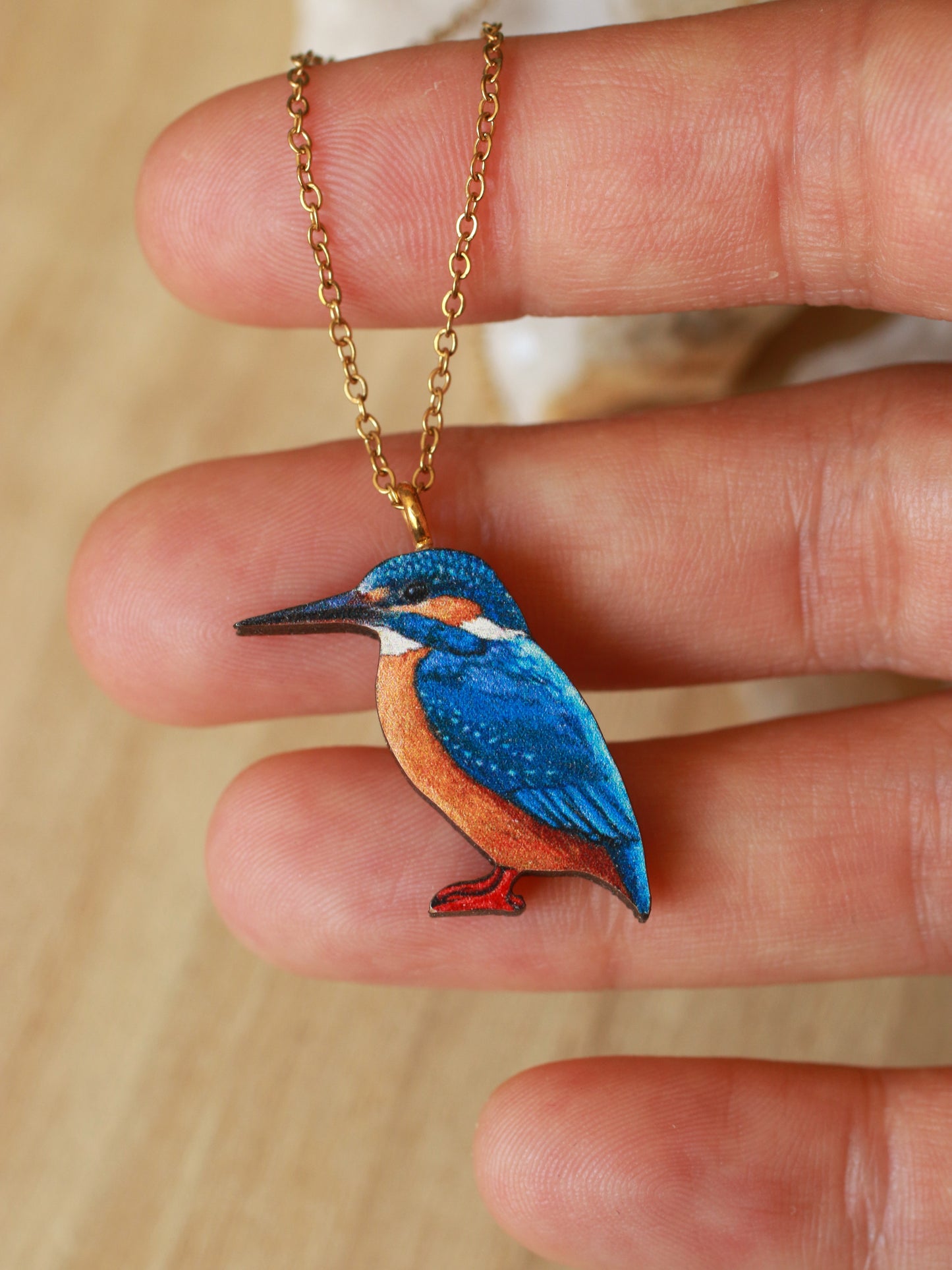 Kingfisher necklace - wooden bird pendant