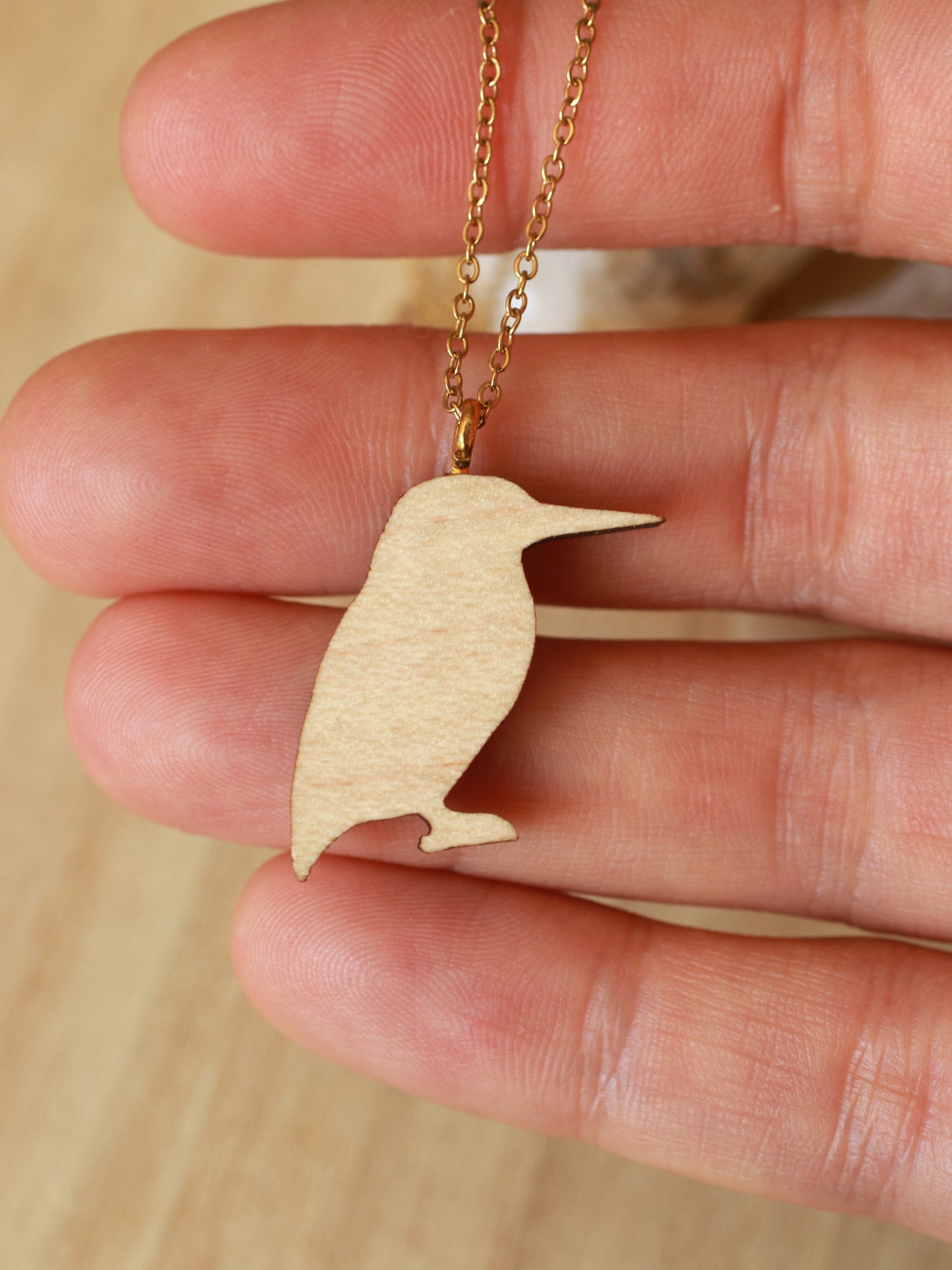 Kingfisher necklace - wooden bird pendant