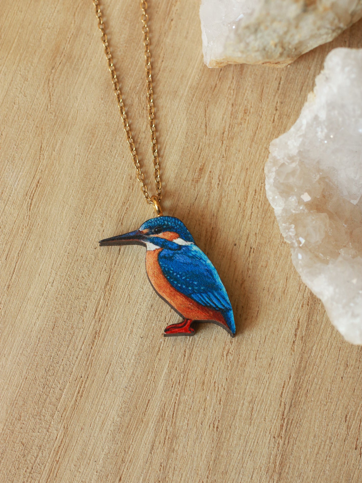 Kingfisher necklace - wooden bird pendant
