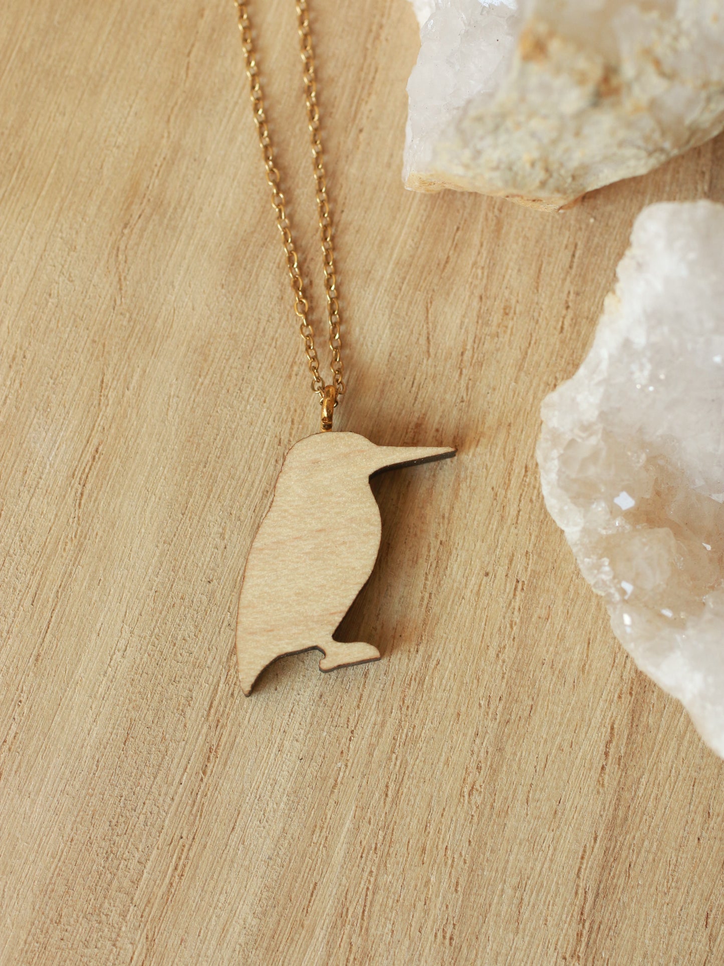 Kingfisher necklace - wooden bird pendant