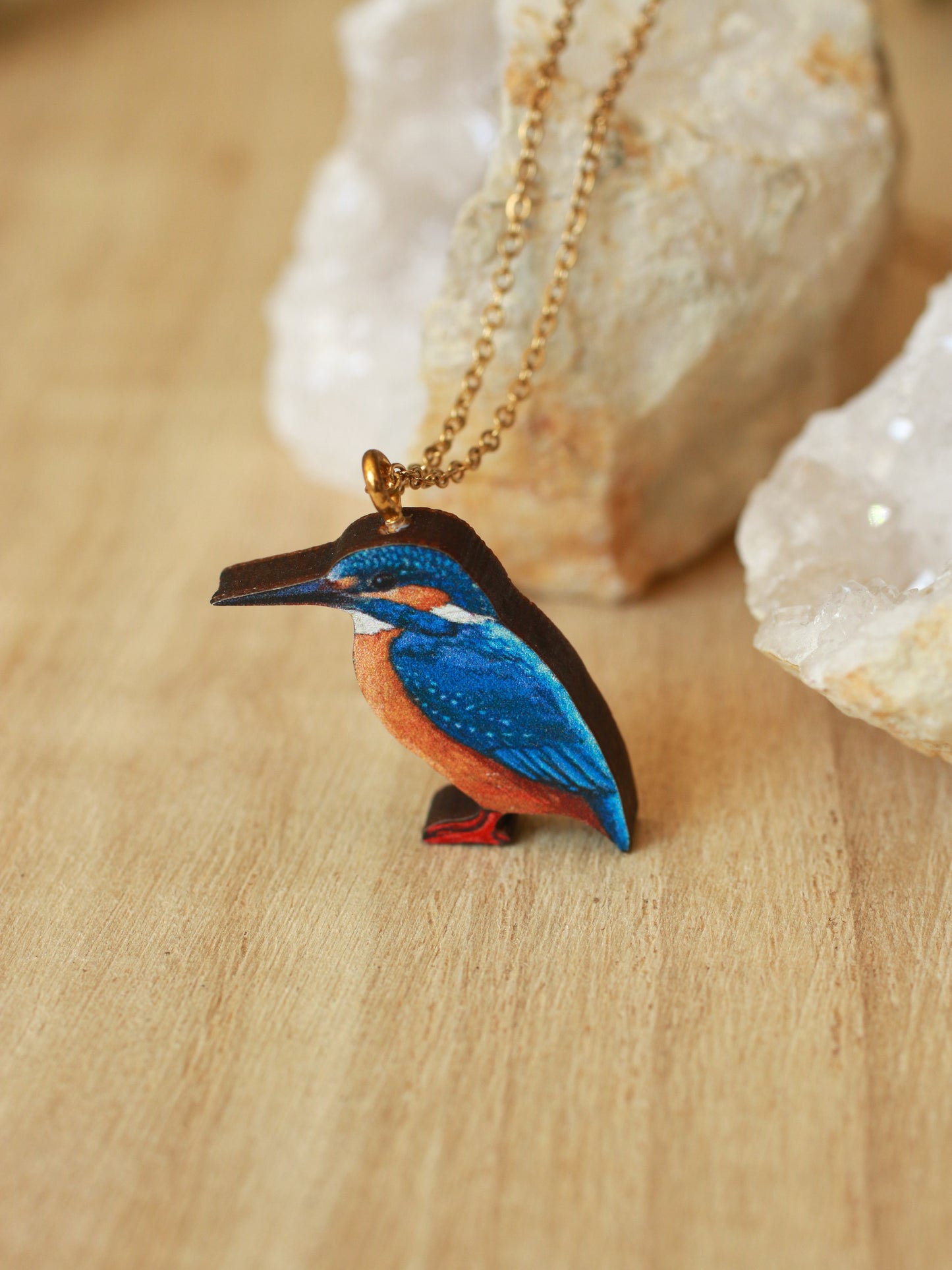 Kingfisher necklace - wooden bird pendant