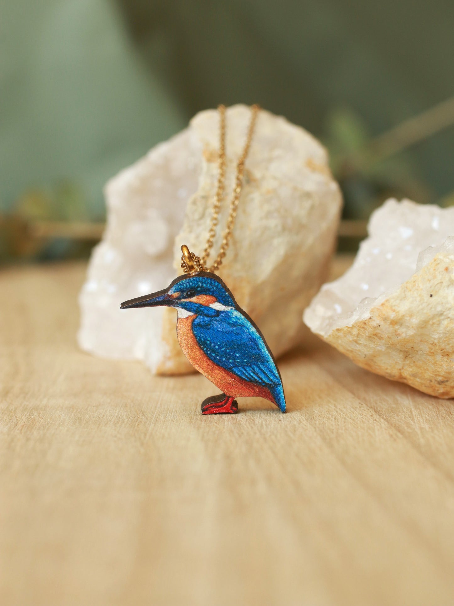 Kingfisher necklace - wooden bird pendant