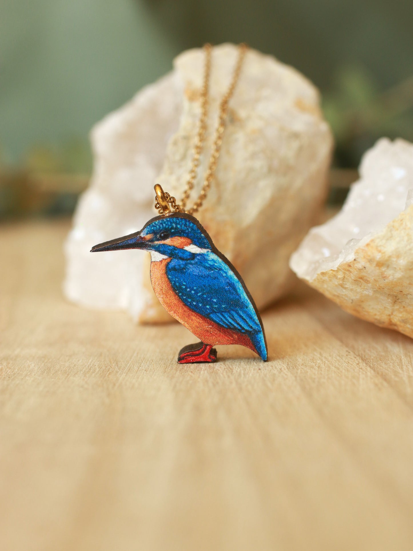 Kingfisher necklace - wooden bird pendant