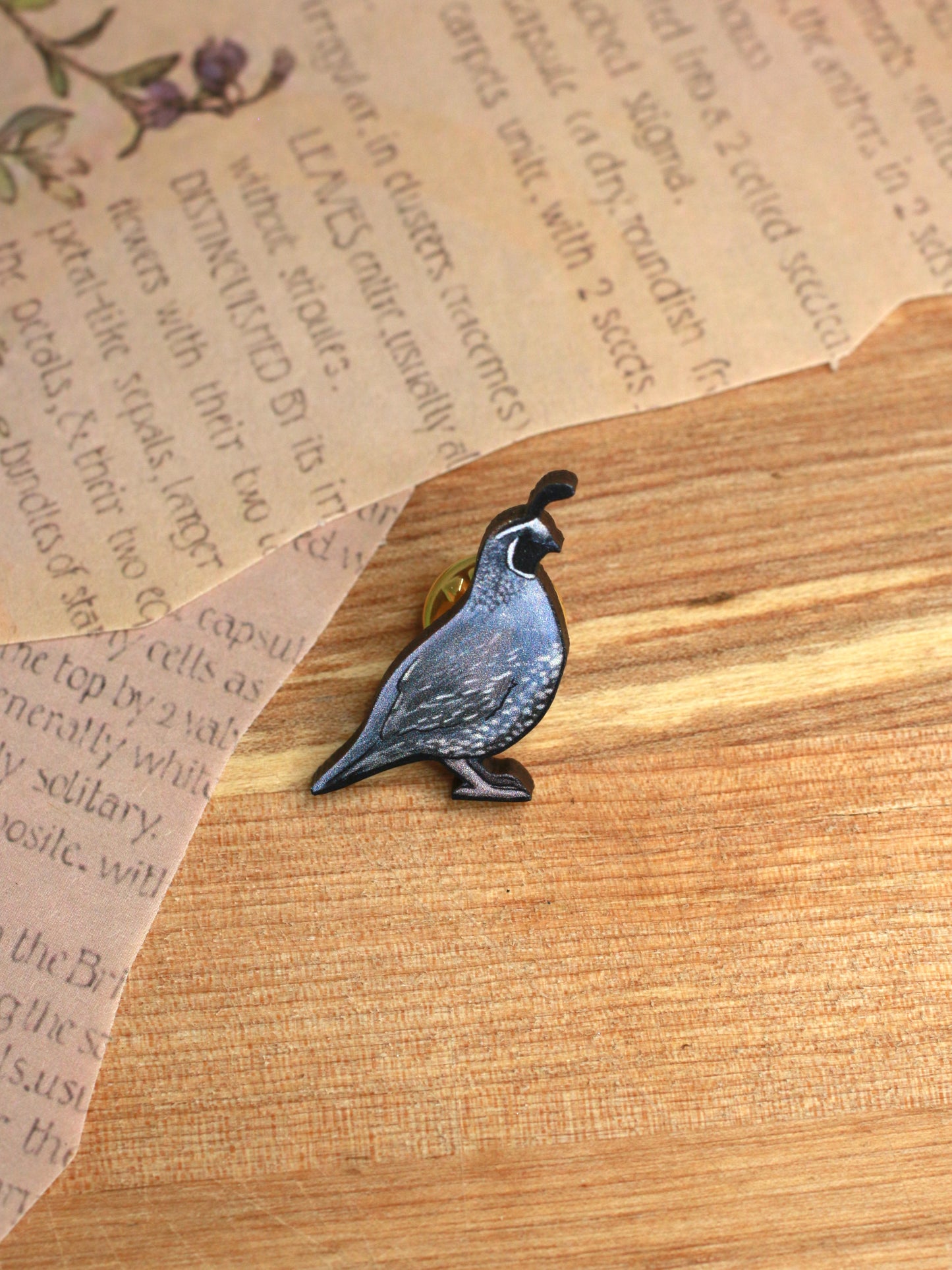 Quail pin - wooden quail brooch