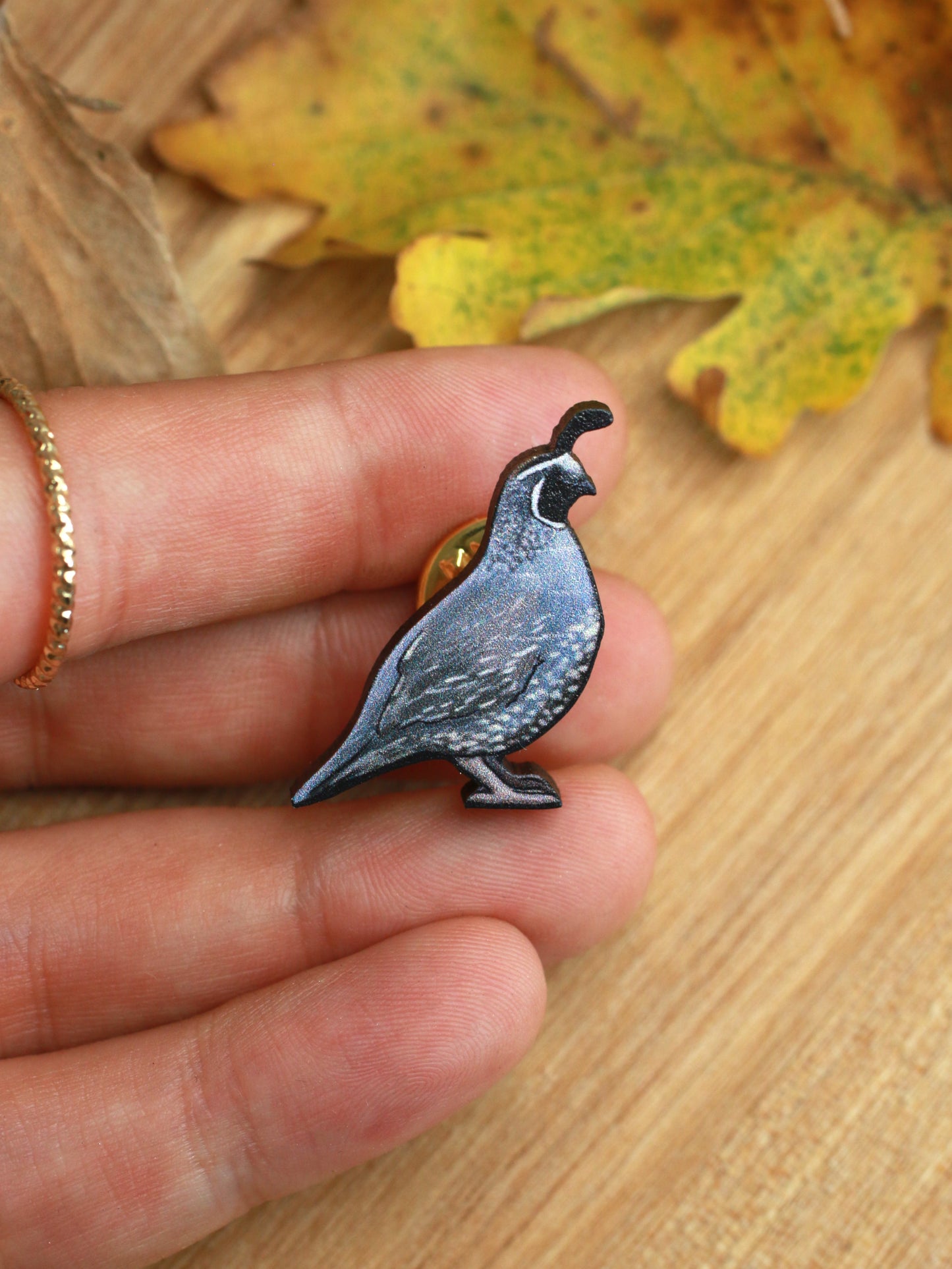 Quail pin - wooden quail brooch