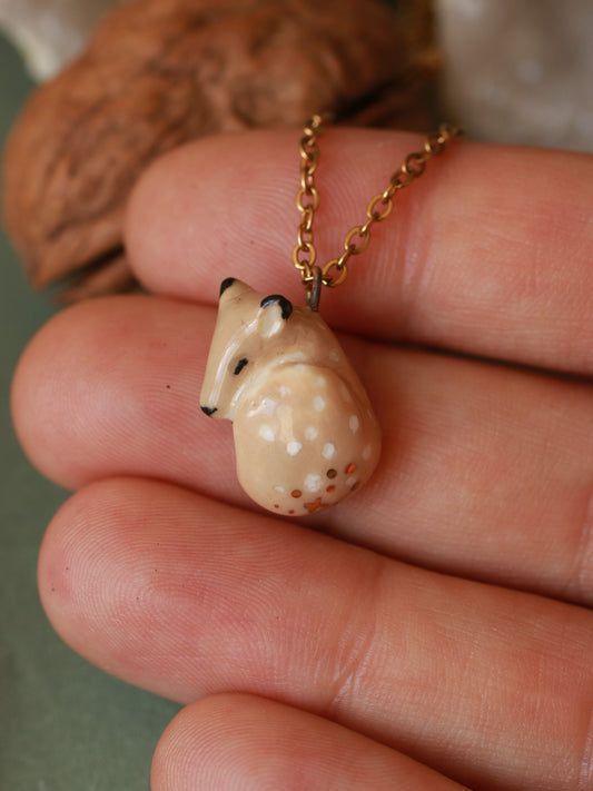 Sleeping Fawn necklace in a walnut box