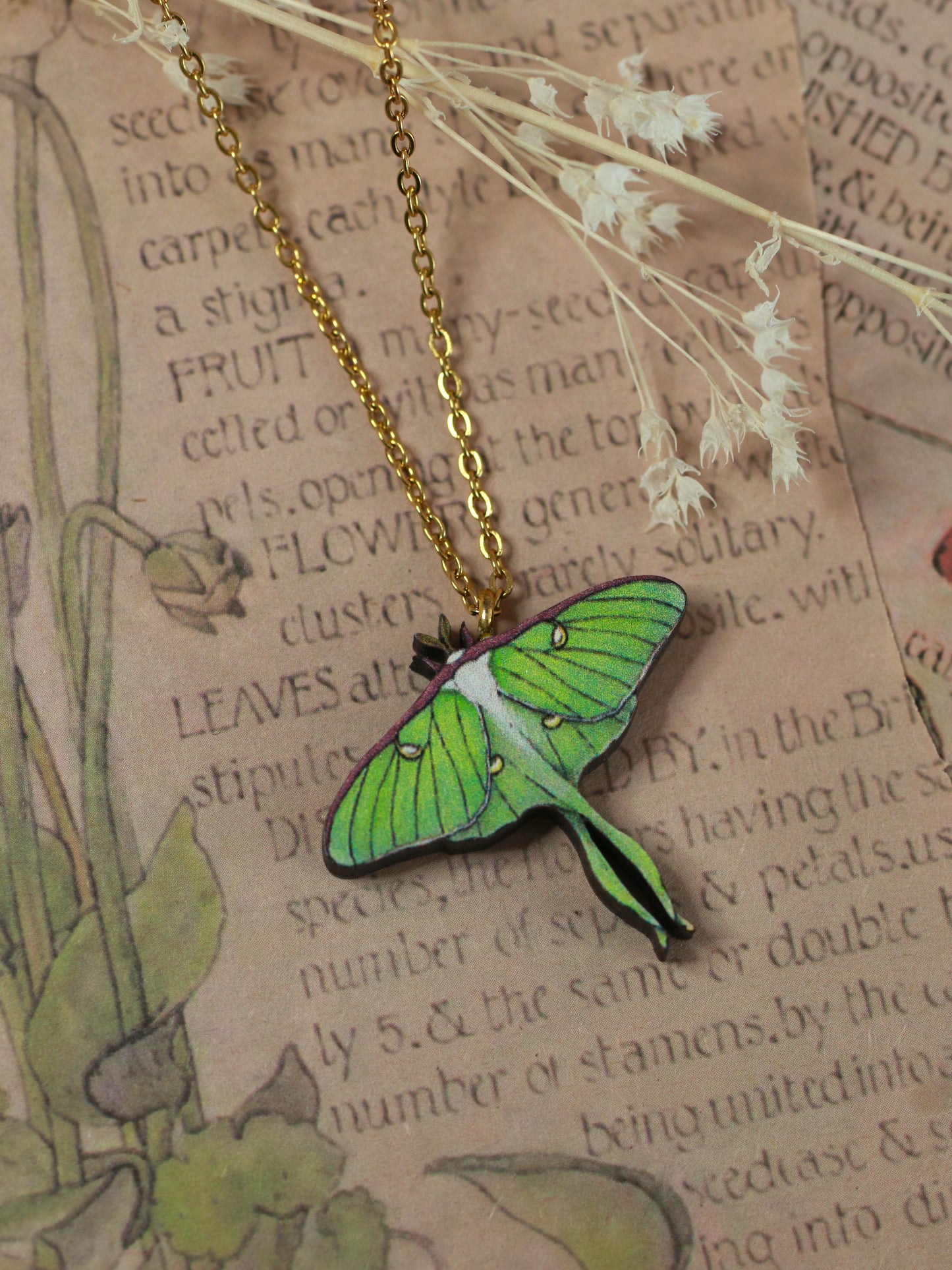 Luna moth - wooden necklace