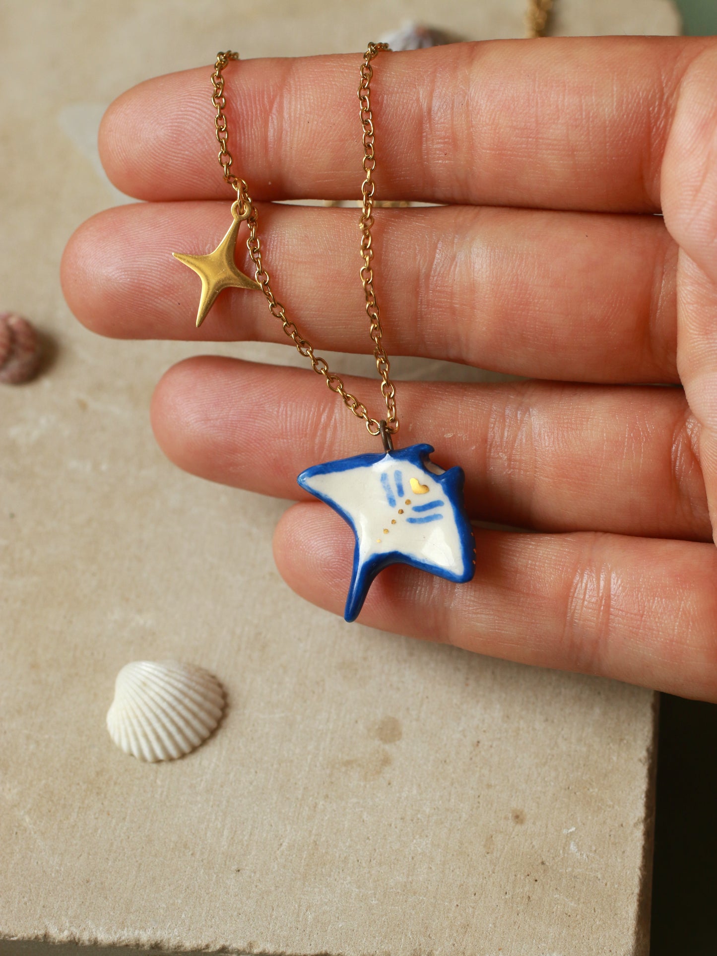 Dark blue Manta ray necklace