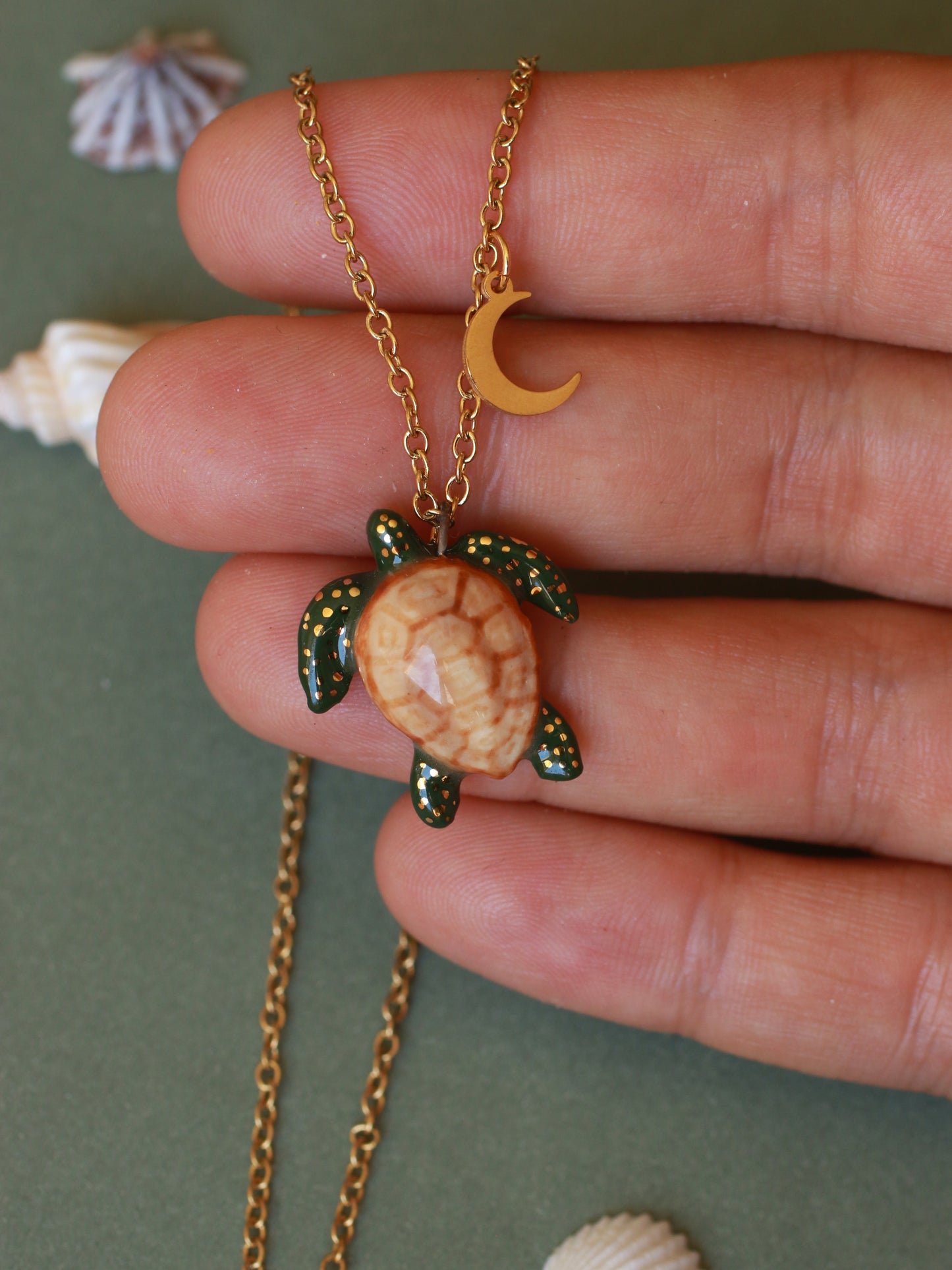 Dark green sea turtle necklace