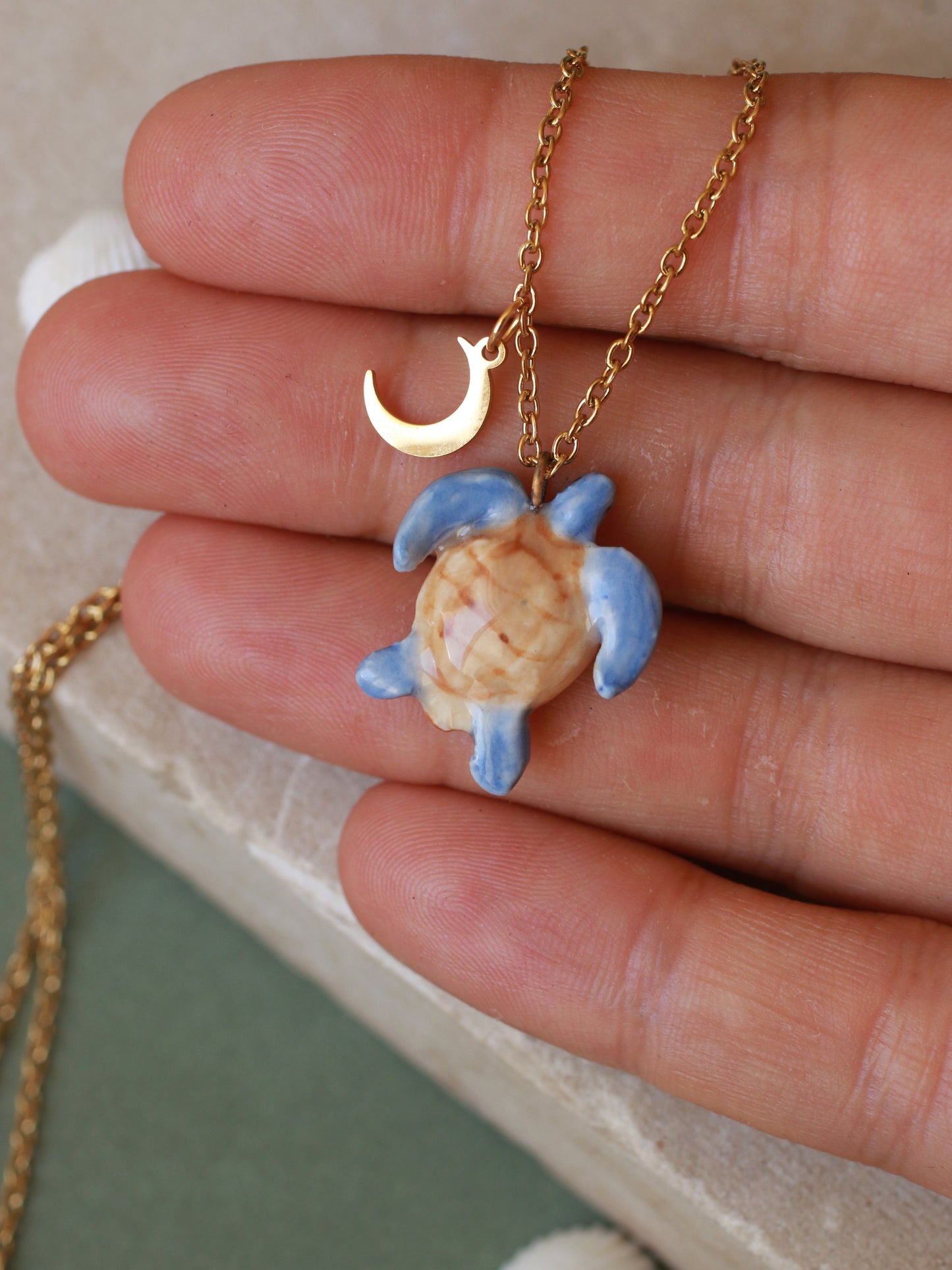 Blue sea turtle necklace