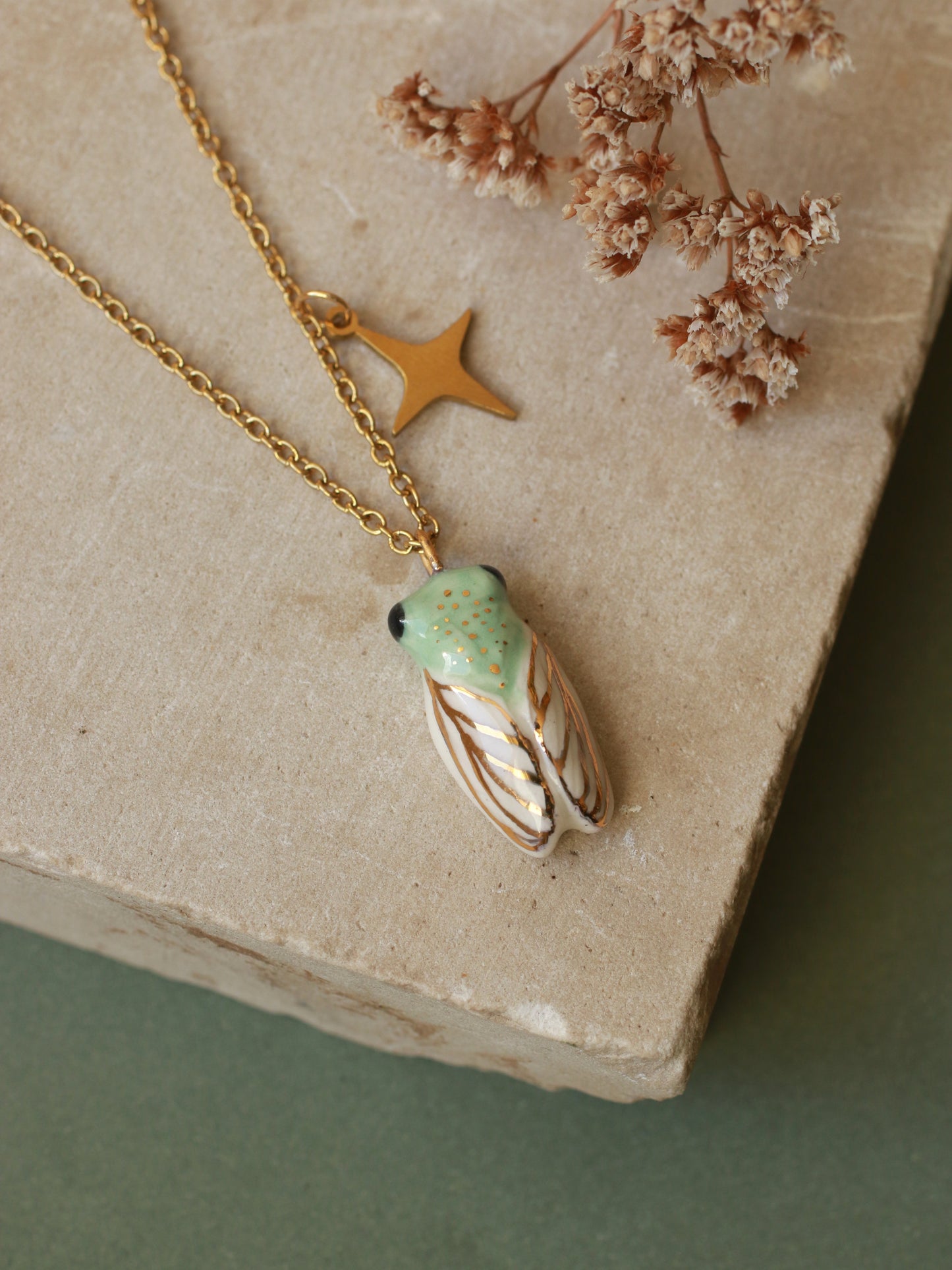 Green cicada necklace