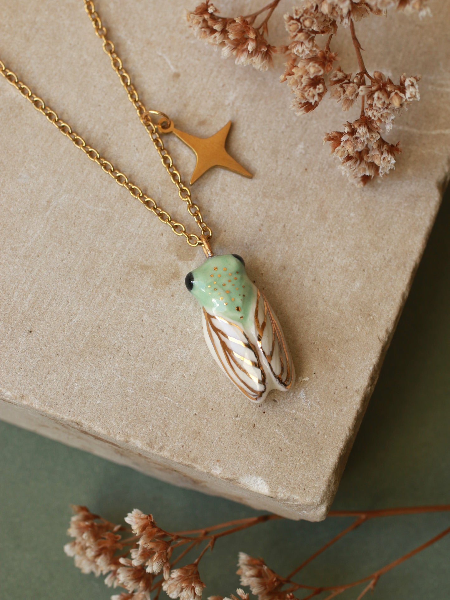 Green cicada necklace