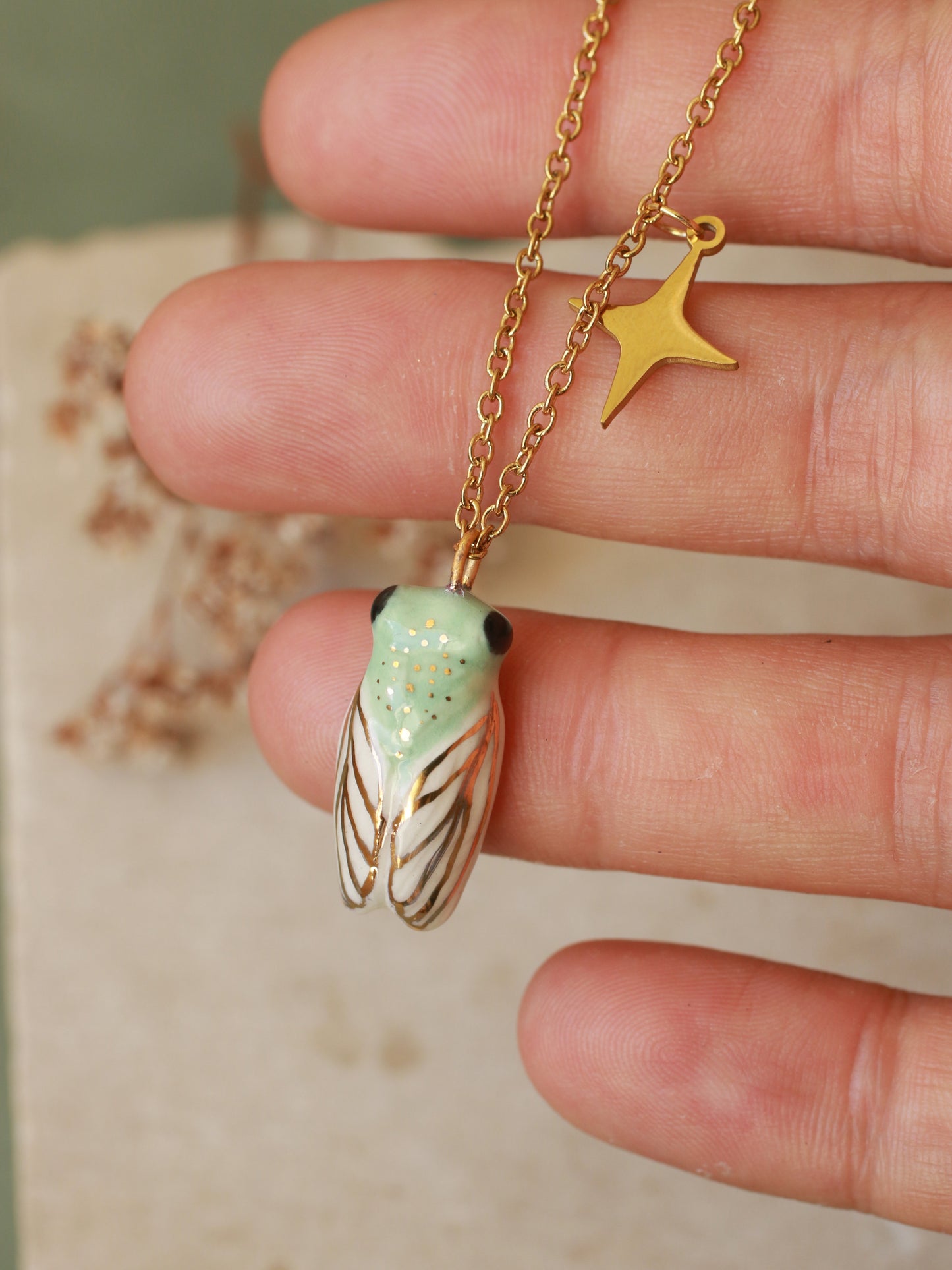 Green cicada necklace