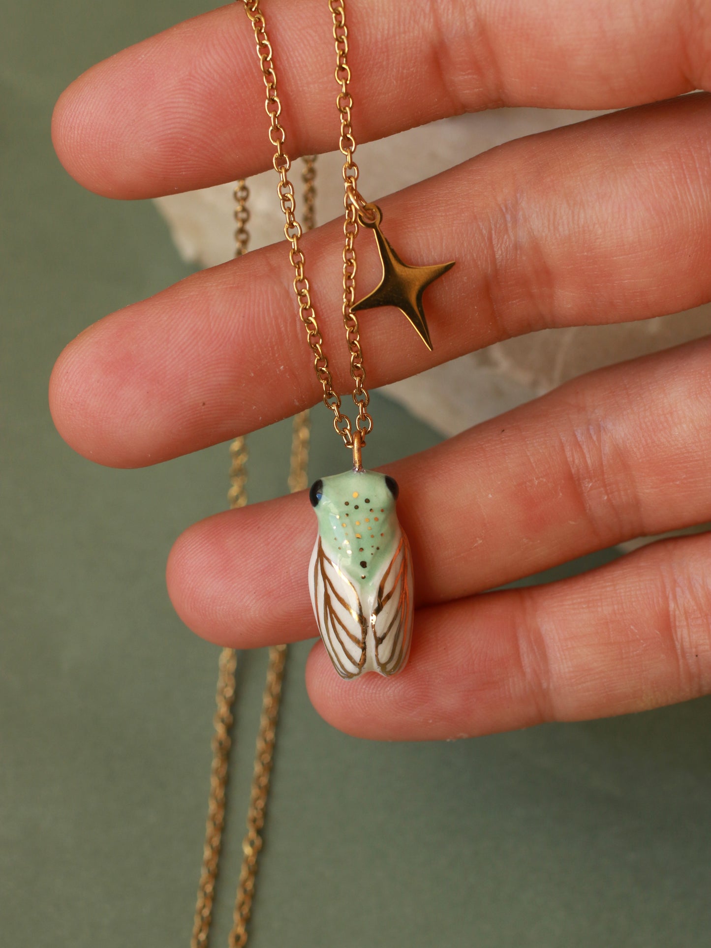 Green cicada necklace
