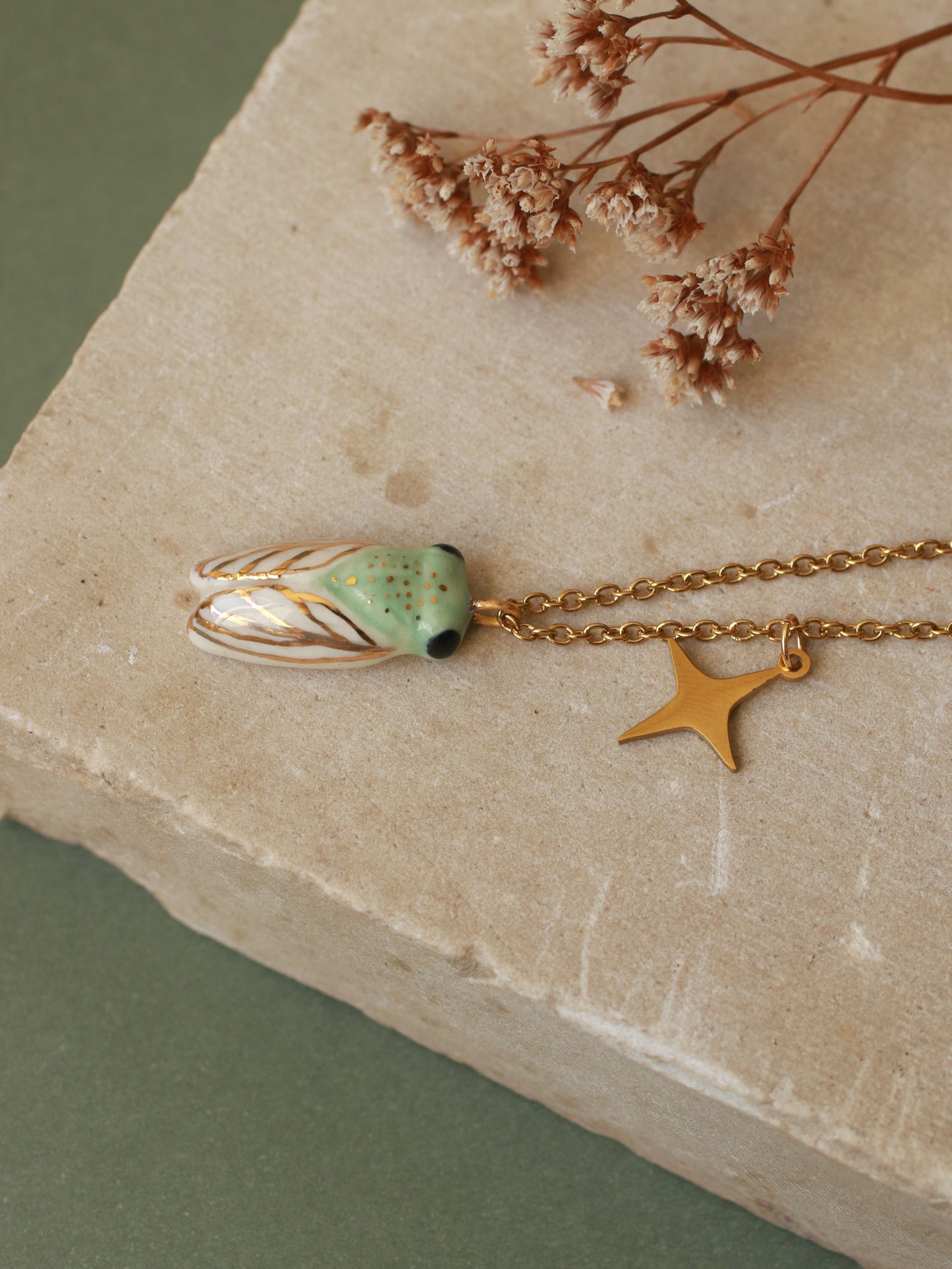 Green cicada necklace