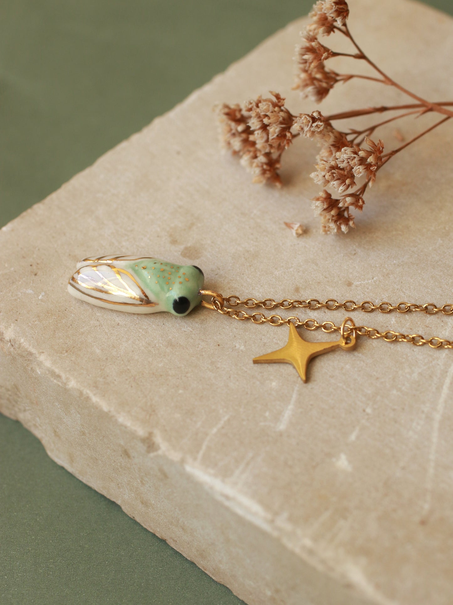 Green cicada necklace