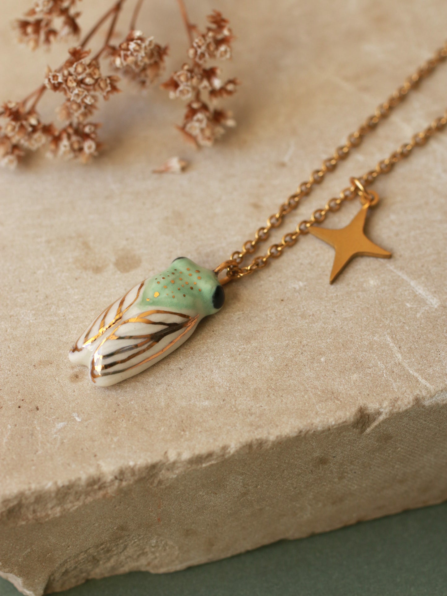 Green cicada necklace