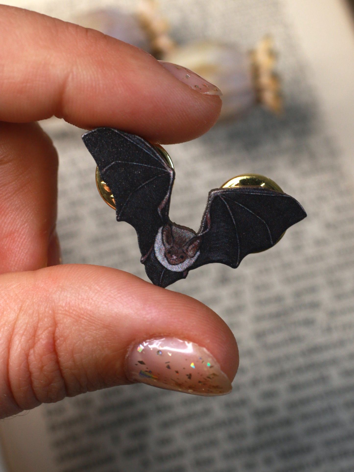 Bat pin - wooden bat brooch
