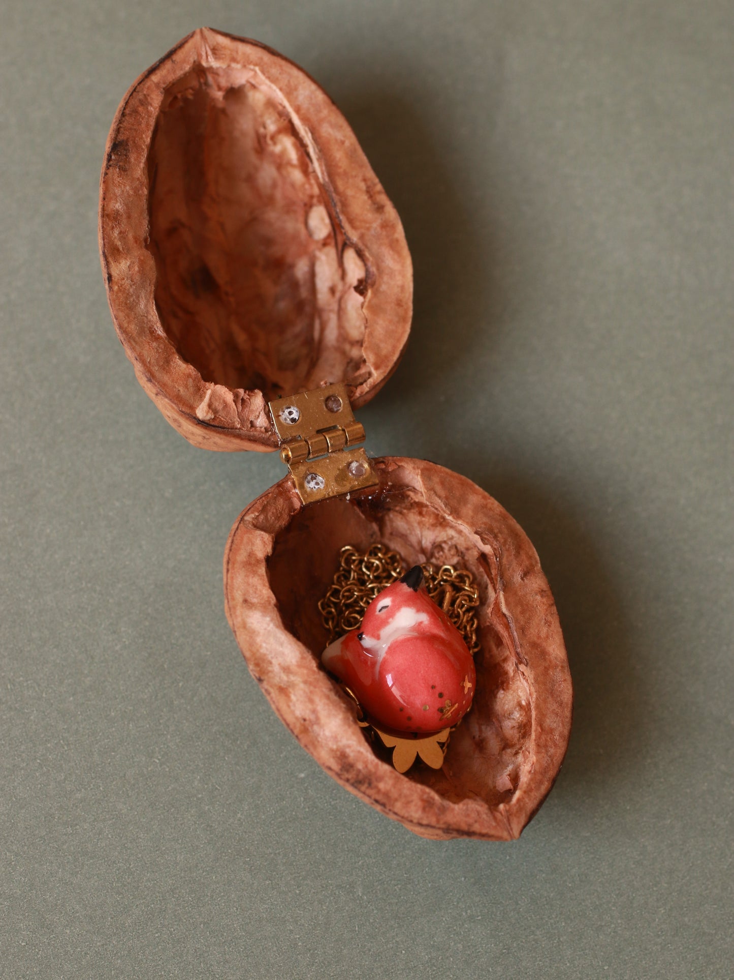 Sleeping Fox necklace in a walnut box