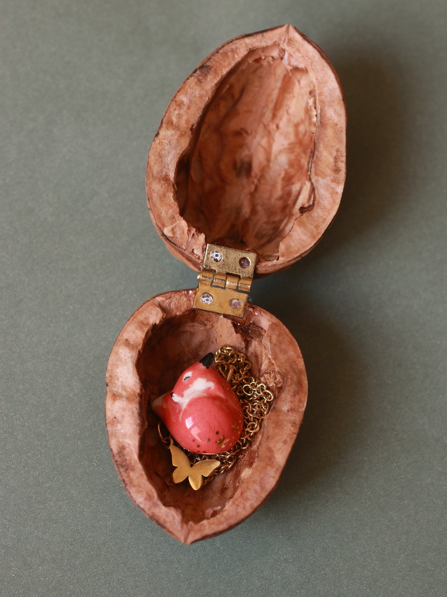 Sleeping Fox necklace in a walnut box