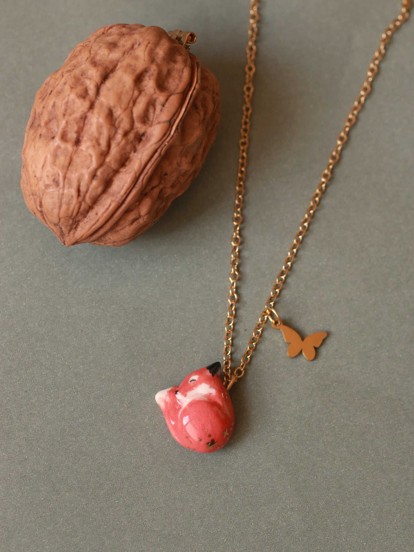 Sleeping Fox necklace in a walnut box
