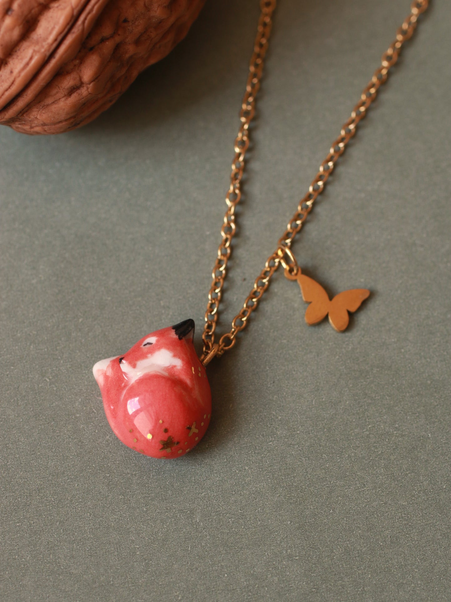 Sleeping Fox necklace in a walnut box