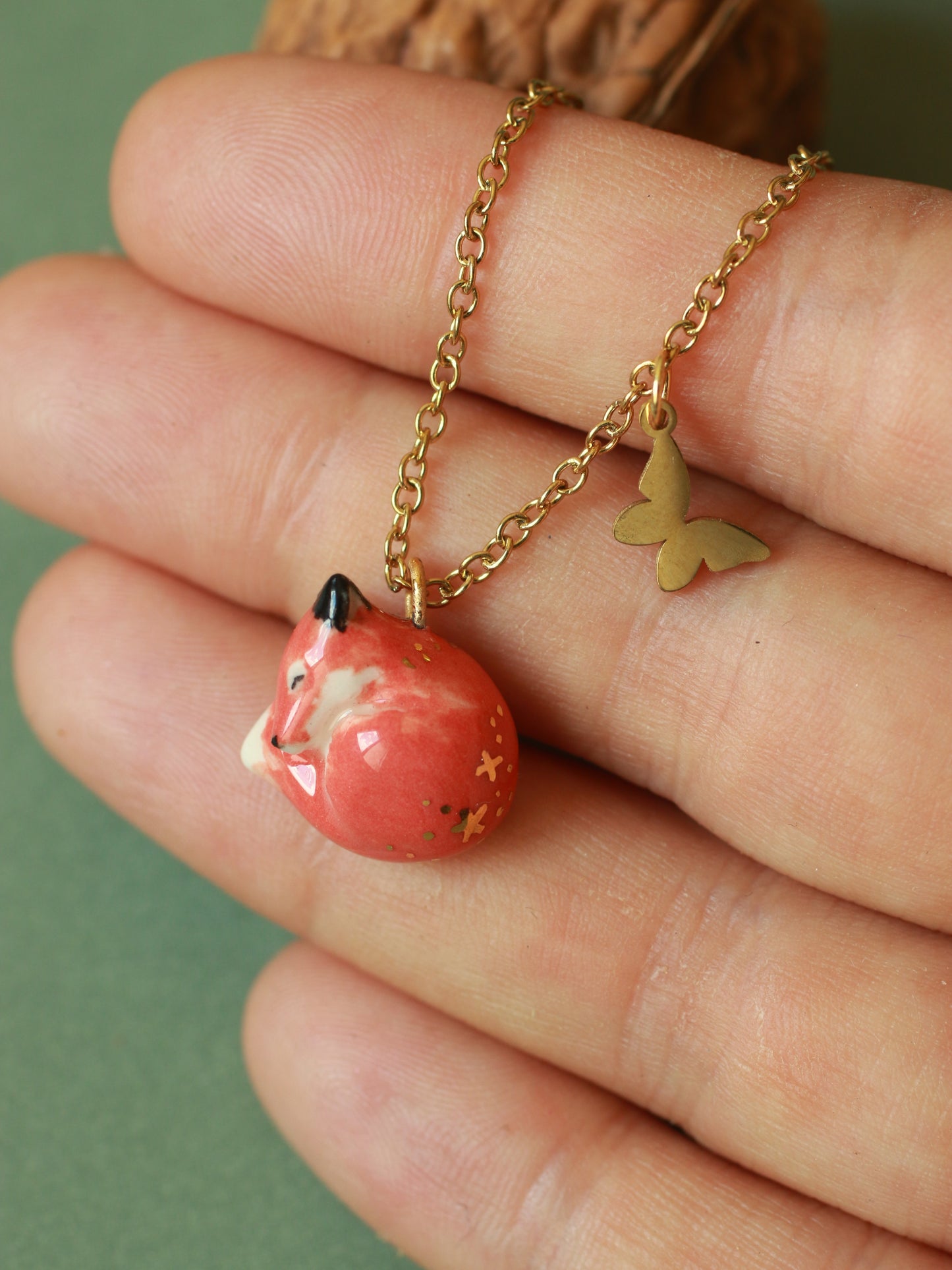 Sleeping Fox necklace in a walnut box