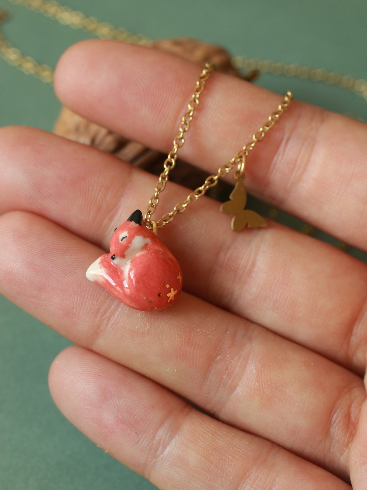 Sleeping Fox necklace in a walnut box